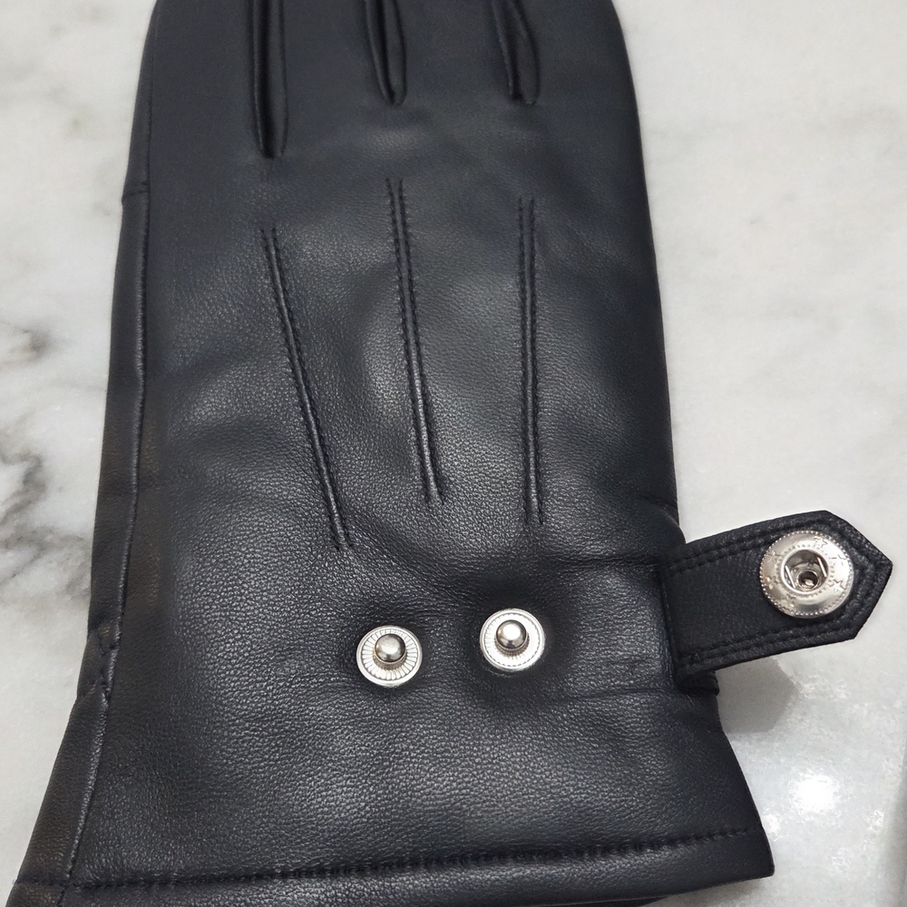 Men's Black Leather Driving Gloves Genuine Sheepskin Lined, Touchscreen Sz Large - Picture 7 of 8